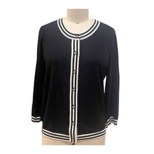 Kate Spade New York Cardigan Sweater Womens Medium Black White Silk Cashmere